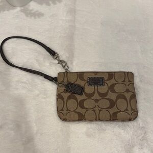 Coach Tan and Brown Signature Wristlet